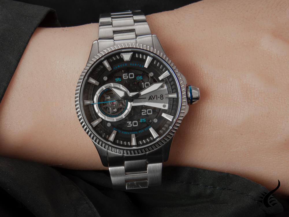 AVI-8 Hawker Hunter Blue Diamonds Automatic Watch, Black, 44 mm, AV-4078-11