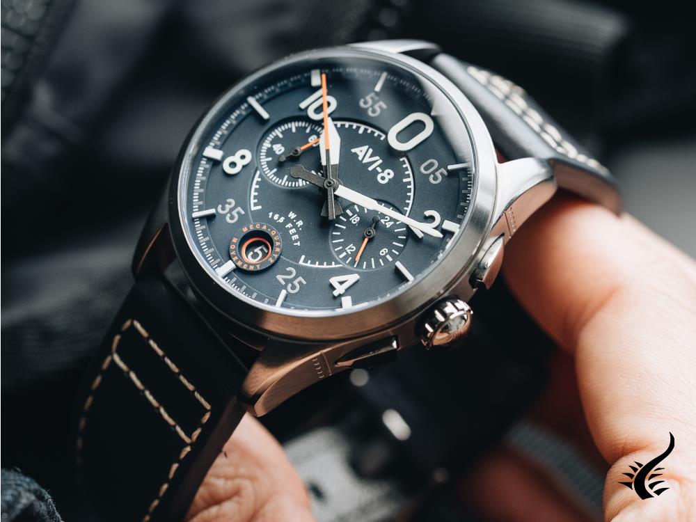 Montre chronographe à quartz bleu AVI-8 Spitfire Lock, 42 mm, AV-4089-04