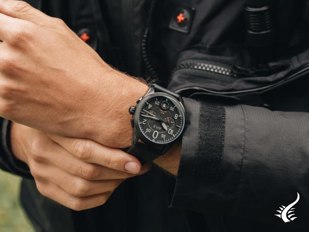 AVI-8 Spitfire Lock Chronograph Slate Black Quartz Watch, 42 mm, AV-4089-03