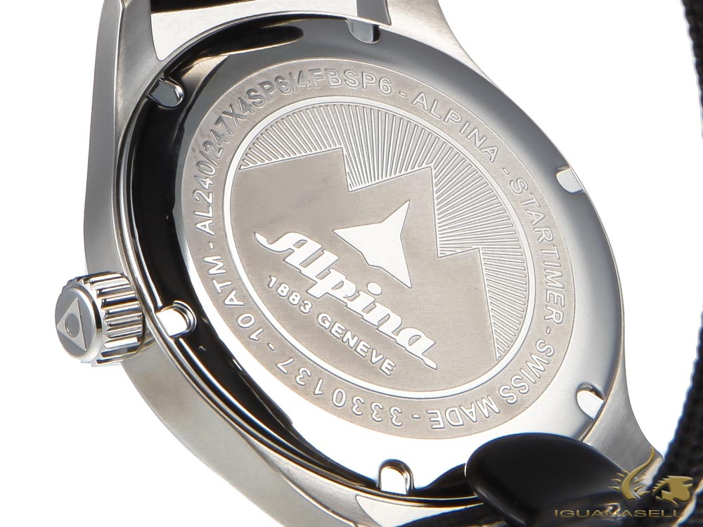 Montre à quartz Alpina Startimer Pilot, 42 mm, GMT, gris, Nato, jaune, AL-247BBG4S6