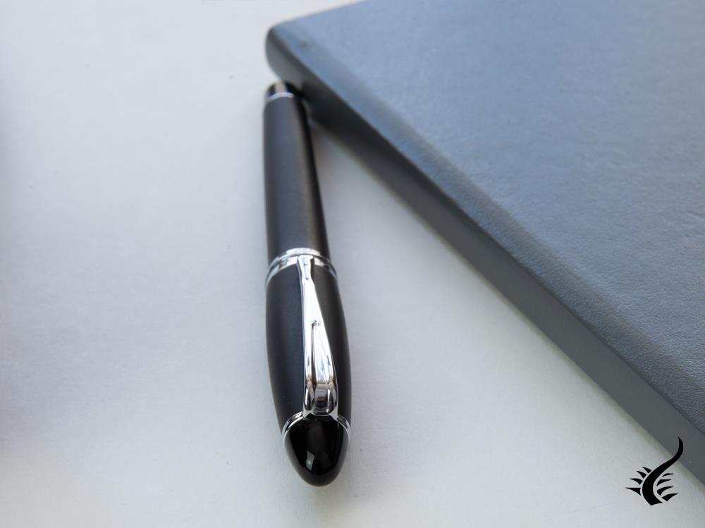 Aurora Roller Pen Ipsilon Satin - Black Resin & Chrome Trims - B70N