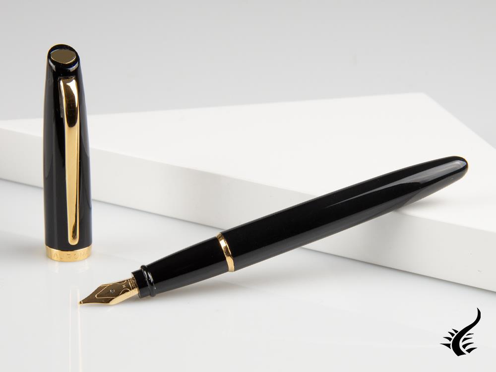 Aurora Style Fountain Pen - Black and Gold-Plated - E12DN
