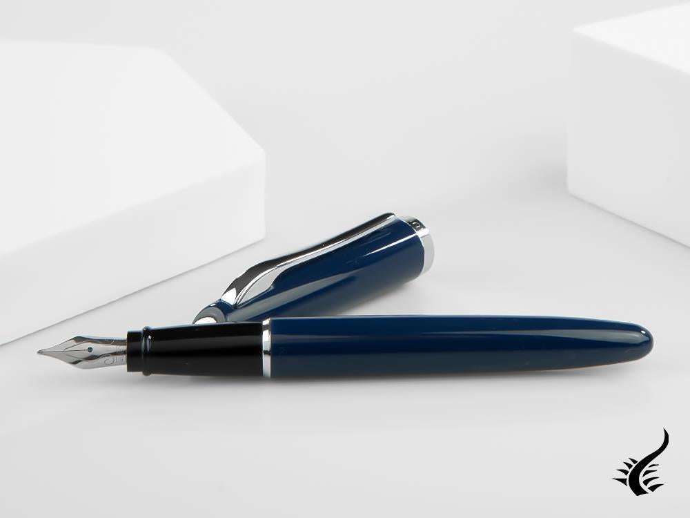 Aurora Style Fountain Pen, Resin, Chrome Trim, Blue, E12CB