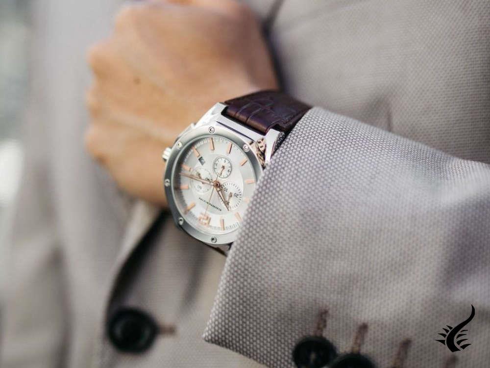 Montre à quartz Cornavin Downtown, chronographe, 44 mm, blanc, CO2010-2027