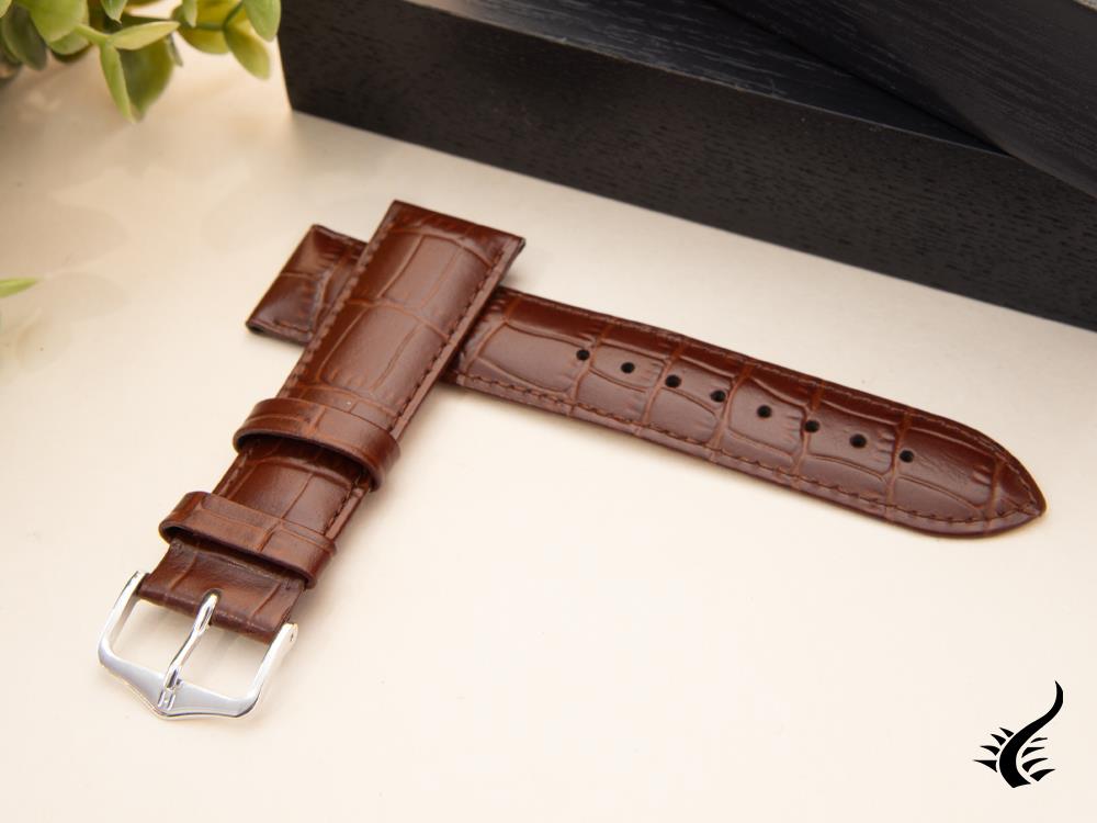 Hirsch Louisianalook Exotic embossed leather Strap, Brown, 22 mm, 03427010-2-22