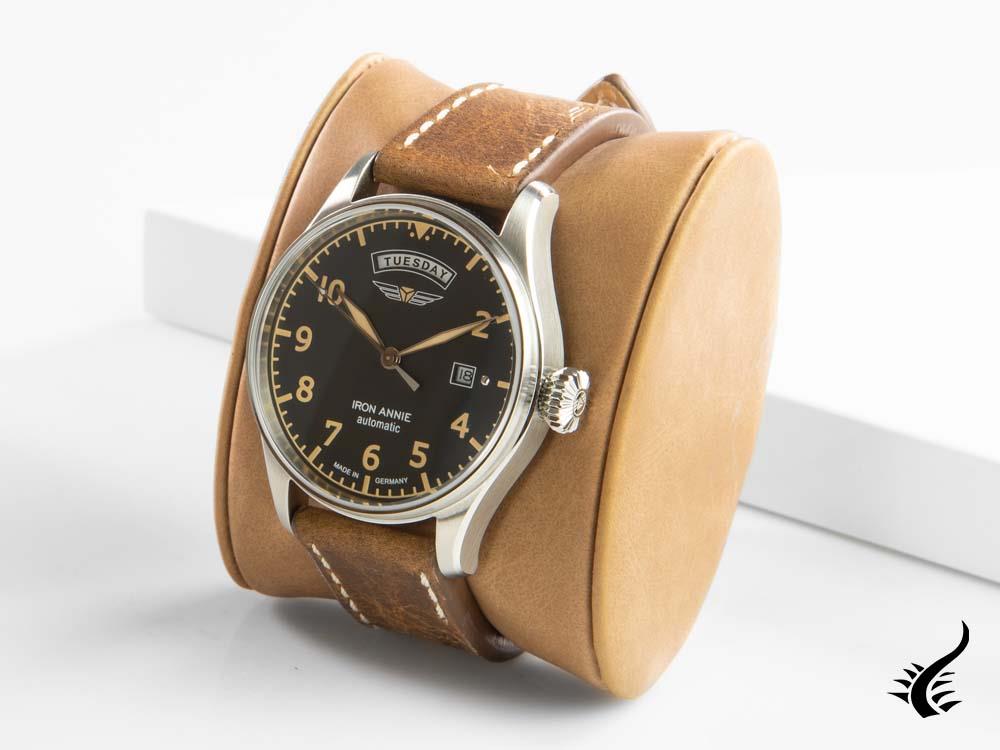 Iron Annie Cockpit Automatic Watch, Black, 42 mm, Leather, Day and date, 5164-2