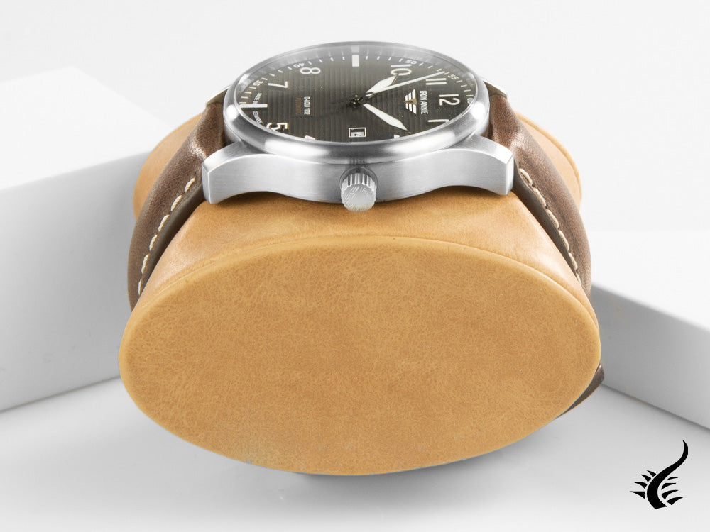 Montre automatique Iron Annie D-Aqui, noire, 42 mm, bracelet en cuir, jour, 5662-2