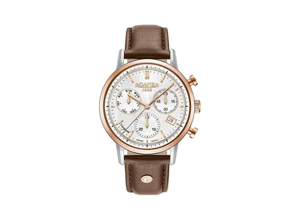 Montre à quartz Roamer Vanguard Chrono II, blanche, 42 mm, 975819 49 15 09