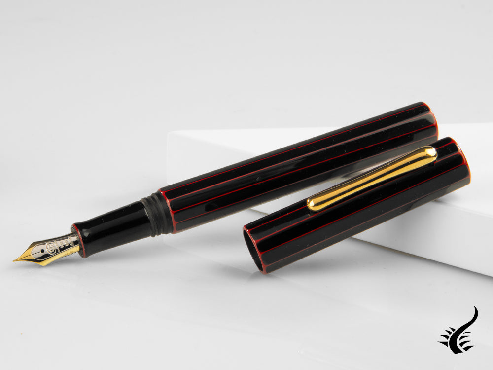 Taccia Kaku-Tate LE Thin Stripe Midnight Red Fountain Pen, Urushi