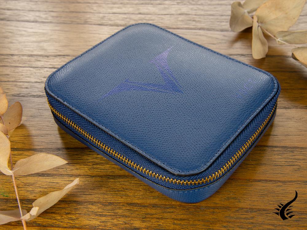 Étui à stylos Visconti 6, cuir, rigide, zip, bleu, KL09-02