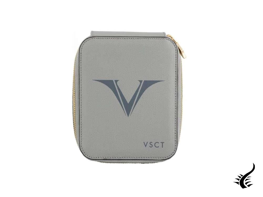 Étui à stylos Visconti 6, cuir, rigide, zip, gris, KL09-03