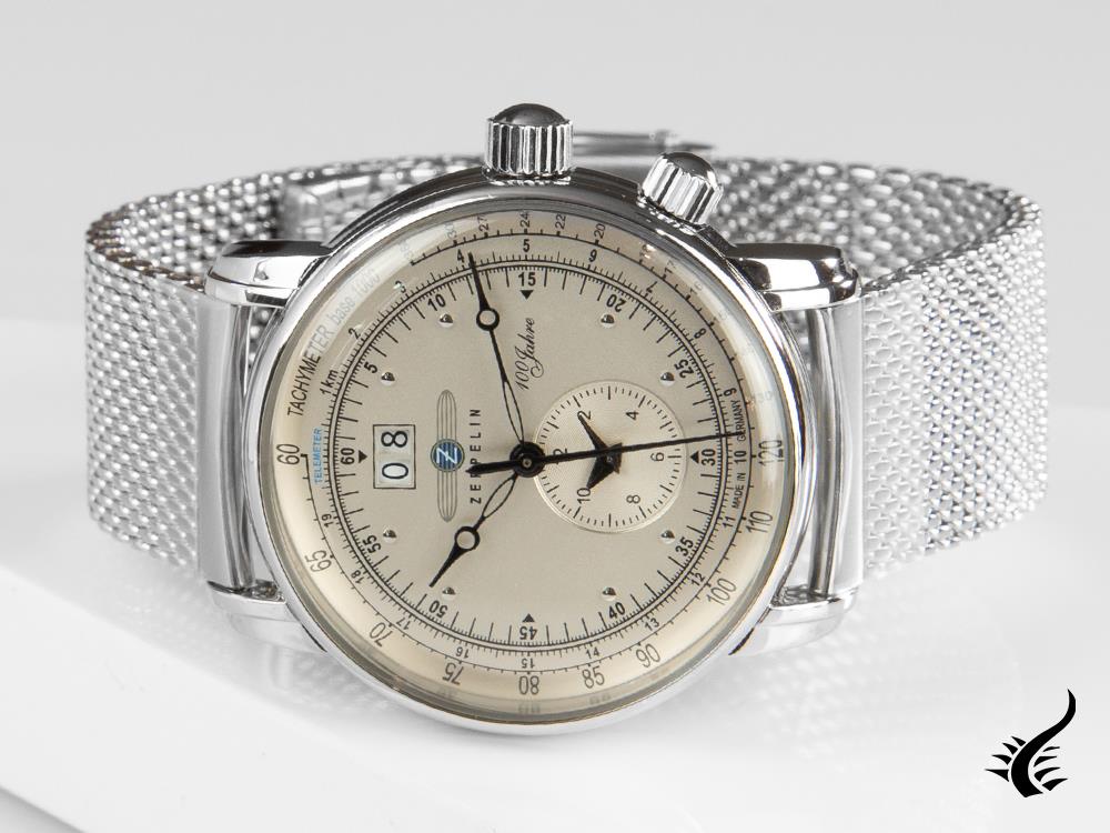 Montre à quartz Zeppelin 100 ans Zeppelin Ed. 1, argent, 42 mm, GMT, 7640M-1