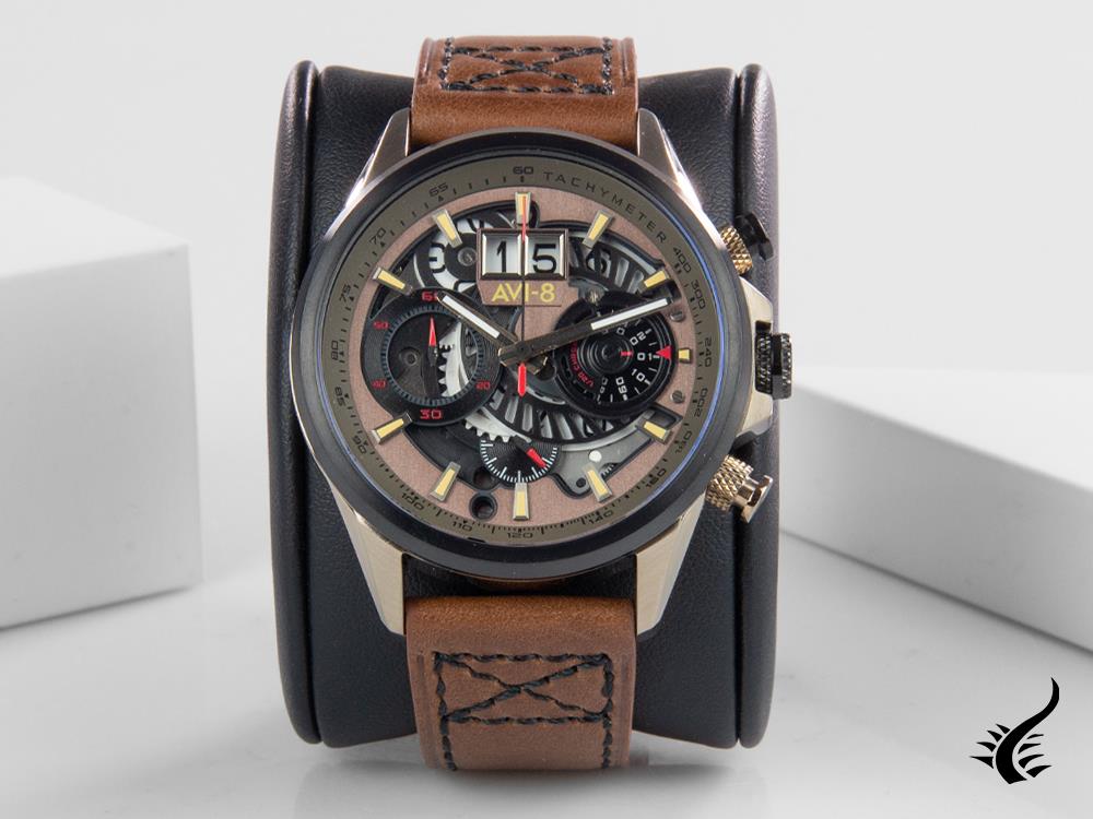 AVI-8 Hawker Harrier II Matador Quartz Watch, PVD Gold, Brown, 45 mm, AV-4065-06