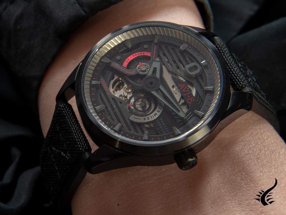 Montre automatique AVI-8 Hawker Harrier II Stealth Black, 44 mm, AV-4074-03