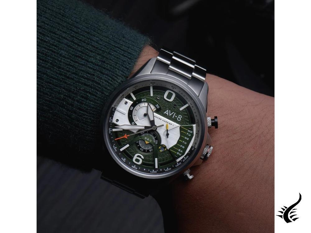 AVI-8 Hawker Harrier Steel Military Green Quartz Watch, 44 mm, AV-4056-11