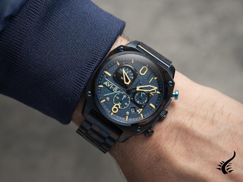 Montre à quartz AVI-8 Hawker Hunter Retrograde Air Camo, bleu, 45 mm, AV-4052-33