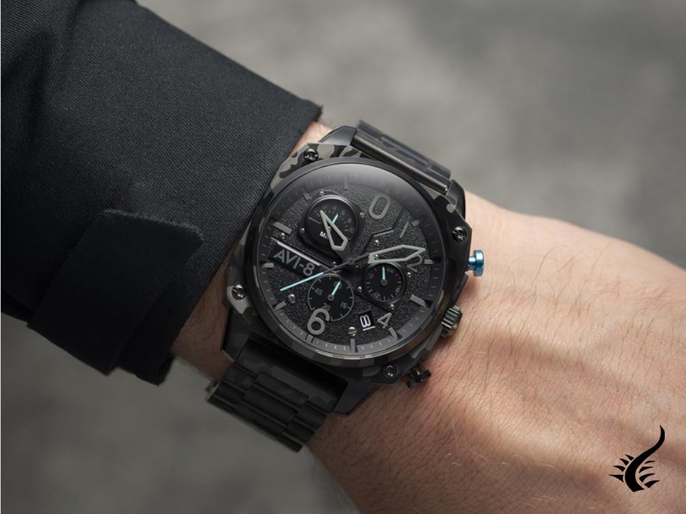 Montre à quartz AVI-8 Hawker Hunter Retrograde Night Camo, noire, 45 mm, AV-4052-11