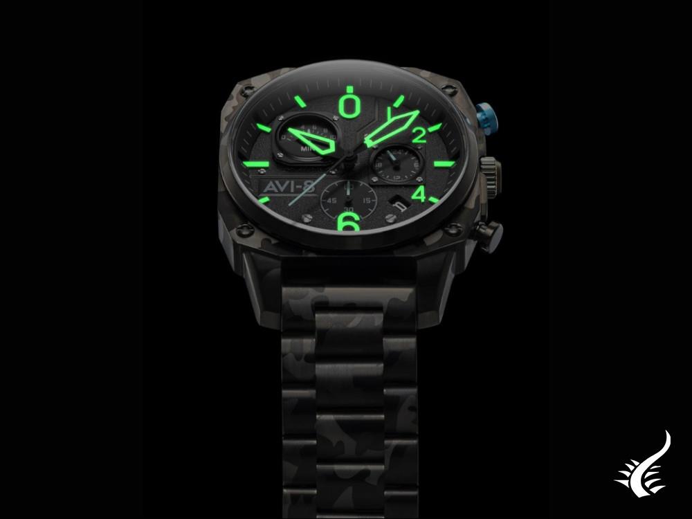 Montre à quartz AVI-8 Hawker Hunter Retrograde Night Camo, noire, 45 mm, AV-4052-11