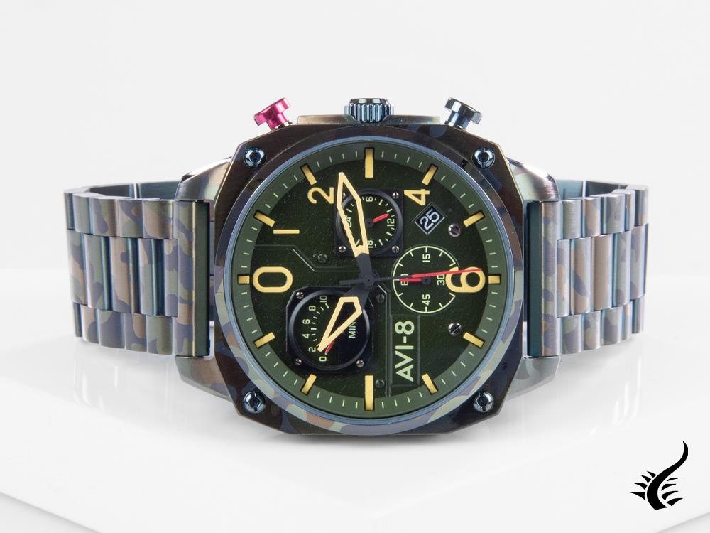 Montre à quartz AVI-8 Hawker Hunter Retrograde Ground Camo, verte, AV-4052-22