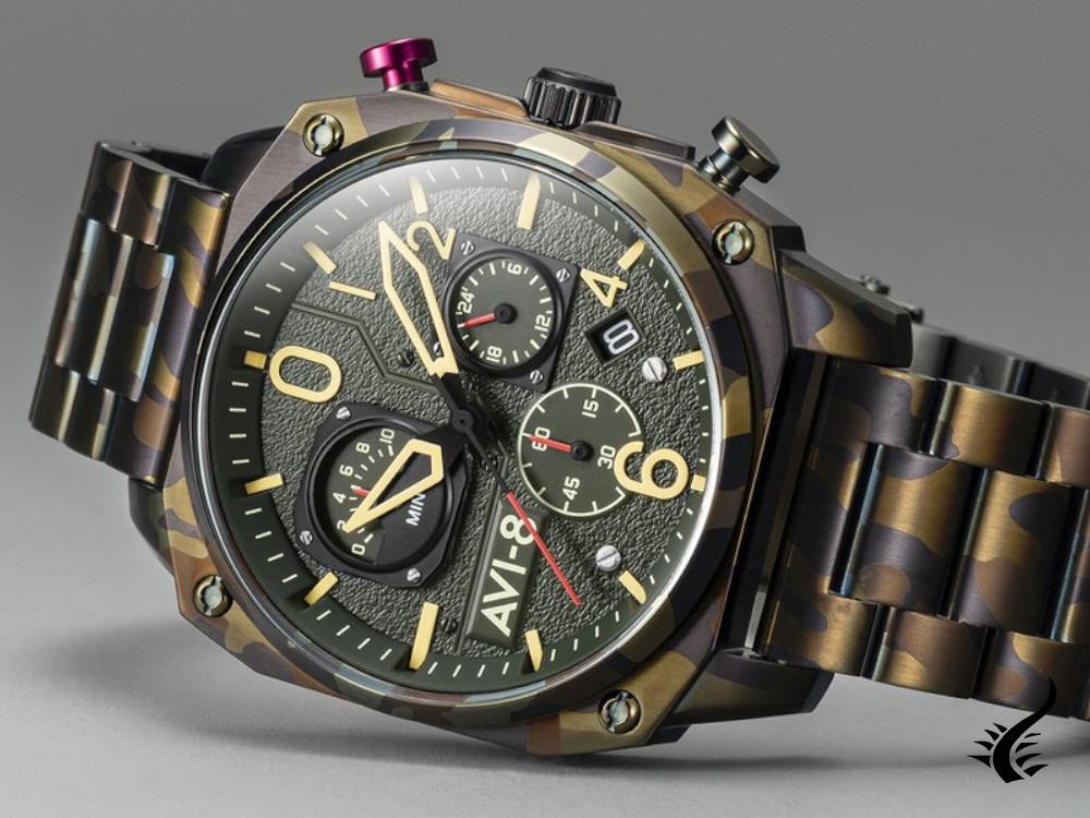 Montre à quartz AVI-8 Hawker Hunter Retrograde Ground Camo, verte, AV-4052-22