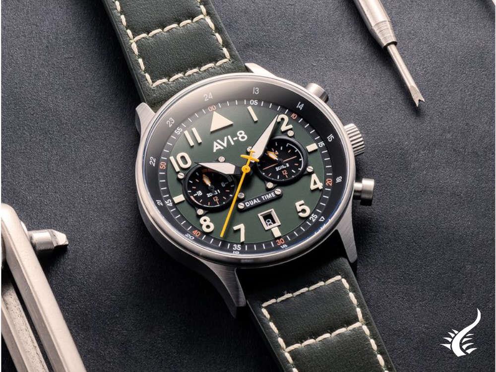 AVI-8 Hawker Hurricane Carey Dual Time Merville Quartz Watch, Green, AV-4088-02