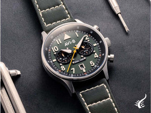 Montre à quartz AVI-8 Hawker Hurricane Carey Merville à double fuseau horaire, verte, AV-4088-02