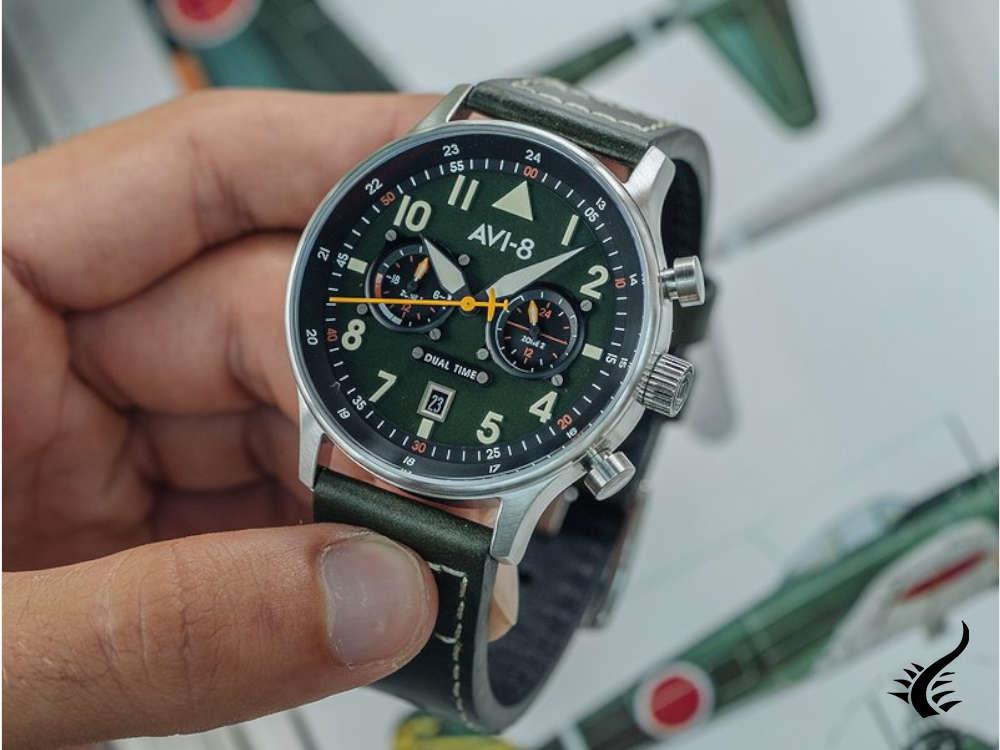 Montre à quartz AVI-8 Hawker Hurricane Carey Merville à double fuseau horaire, verte, AV-4088-02