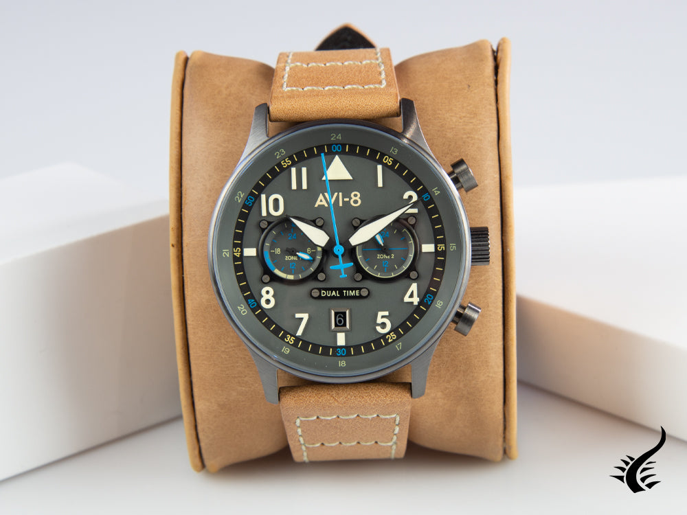 Montre à quartz AVI-8 Hawker Hurricane Carey Orissa à double fuseau horaire, 43 mm, AV-4088-04