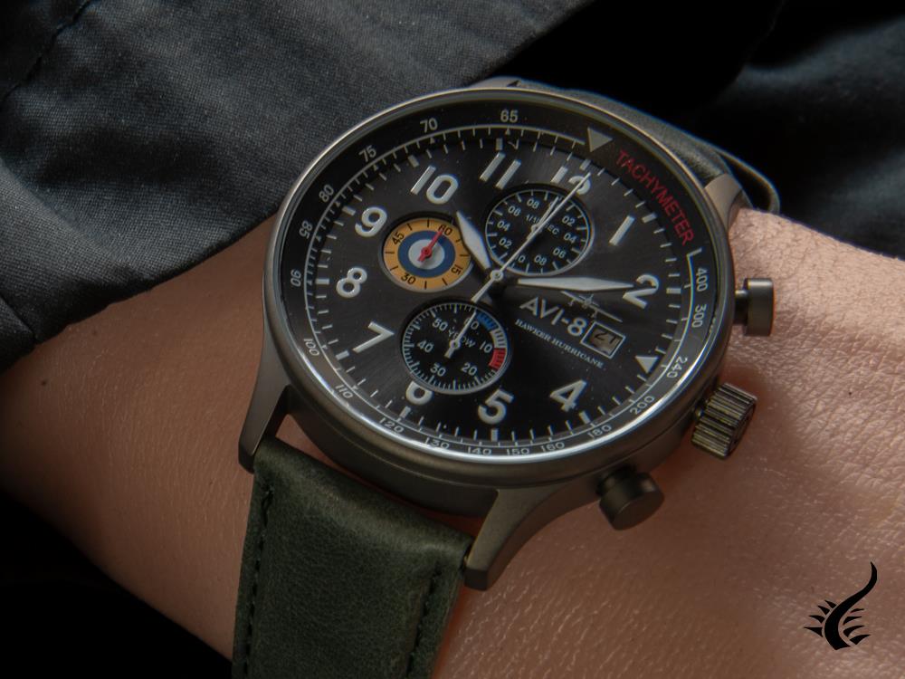 Montre à quartz Hawker Hurricane AVI-8, gris, 42 mm, chronographe, AV-4011-0D