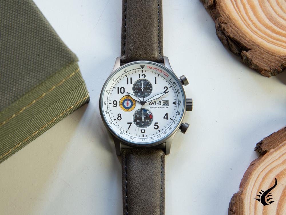 Montre à quartz Hawker Hurricane AVI-8, blanche, 42 mm, chronographe, AV-4011-0B