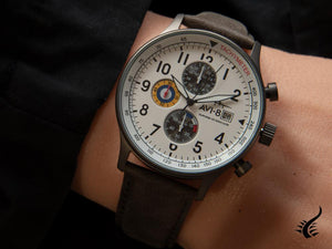 Montre à quartz Hawker Hurricane AVI-8, blanche, 42 mm, chronographe, AV-4011-0B