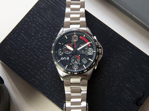 Montre chronographe à quartz AVI-8 P-51 Mustang Blakeslee, noire, 43 mm, AV-4077-11