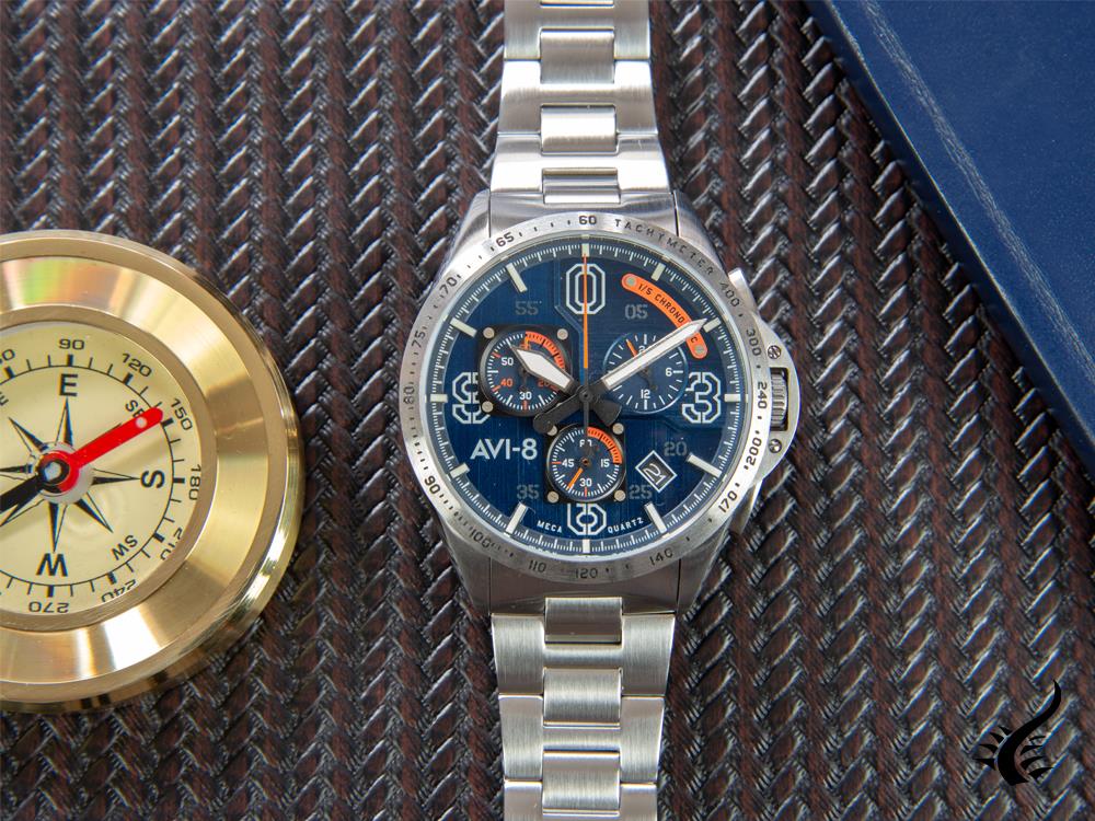 Montre chronographe à quartz AVI-8 P-51 Mustang Blakeslee, bleu, 43 mm, AV-4077-22