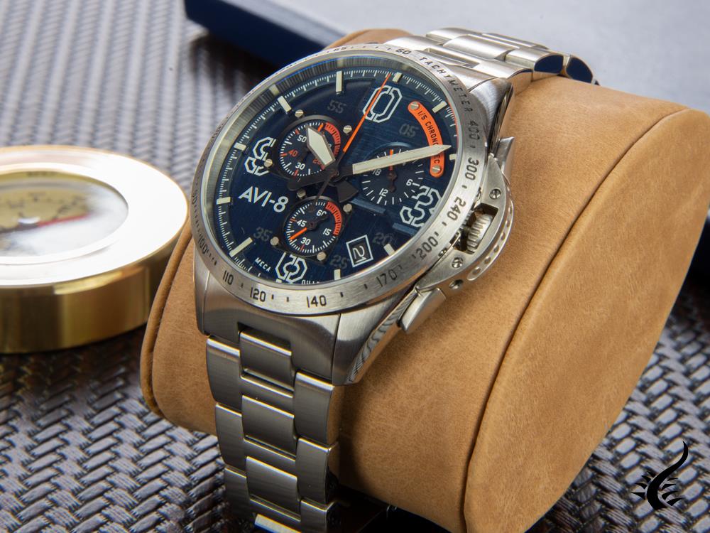 Montre chronographe à quartz AVI-8 P-51 Mustang Blakeslee, bleu, 43 mm, AV-4077-22