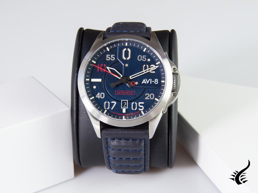 Montre automatique AVI-8 P-51 Mustang Hitchcock Cooperstown, bleue, 43 mm, AV-4086-02