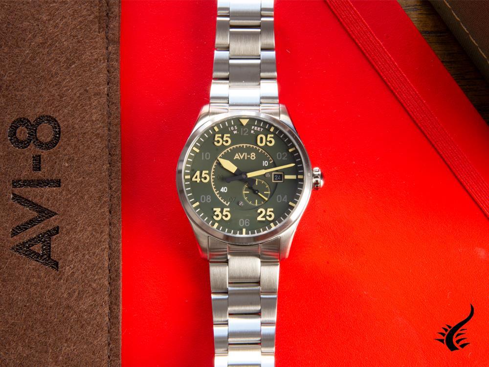 AVI-8 Spitfire Automatic Watch, Green, 42 mm, Steel bracelet, AV-4073-22