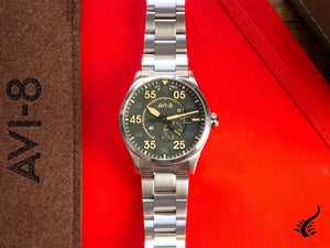 Montre automatique AVI-8 Spitfire, verte, 42 mm, bracelet en acier, AV-4073-22