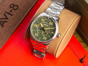 AVI-8 Spitfire Automatic Watch, Green, 42 mm, Steel bracelet, AV-4073-22