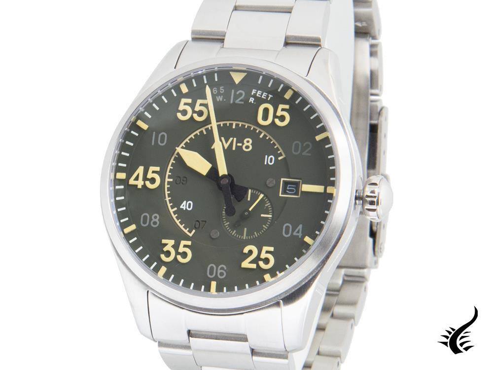 AVI-8 Spitfire Automatic Watch, Green, 42 mm, Steel bracelet, AV-4073-22