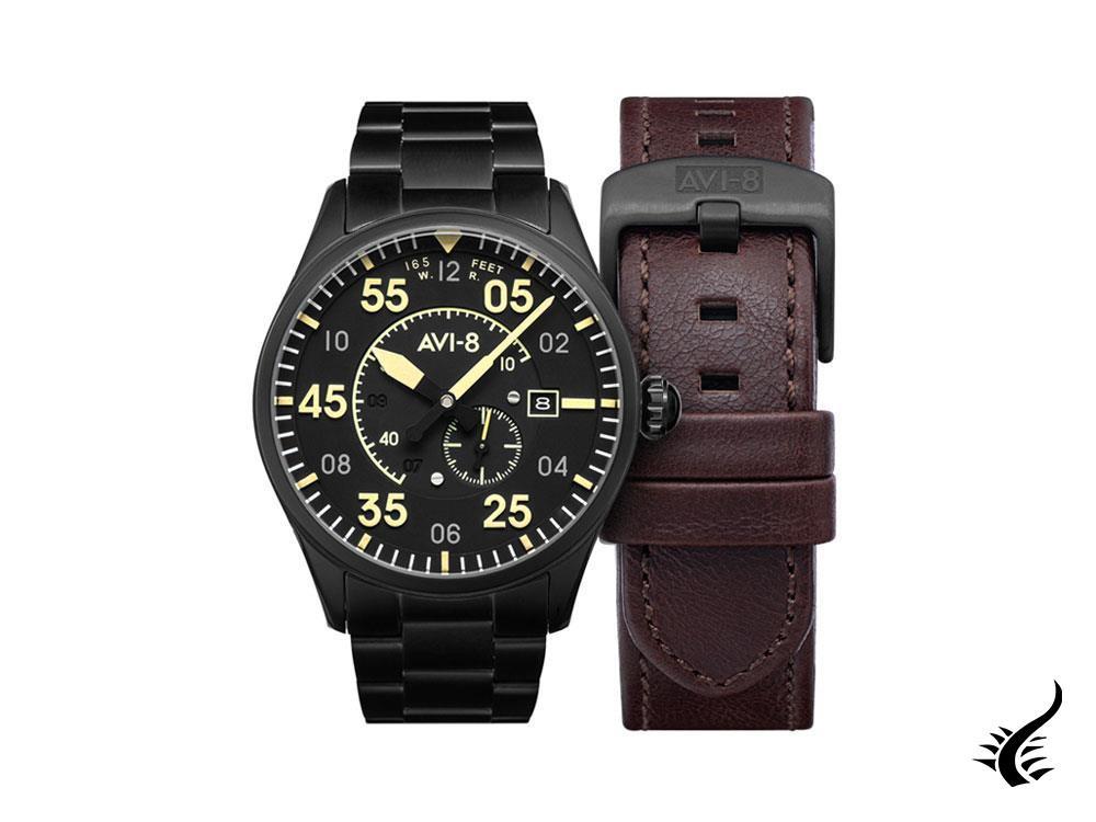 AVI-8 Spitfire Automatic Watch, PVD, Black, 42 mm, Stainless steel, AV-4073-33