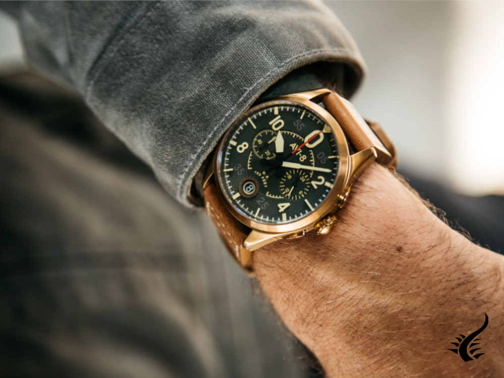 Montre chronographe à quartz AVI-8 Spitfire Lock Bronze Green, 42 mm, AV-4089-02