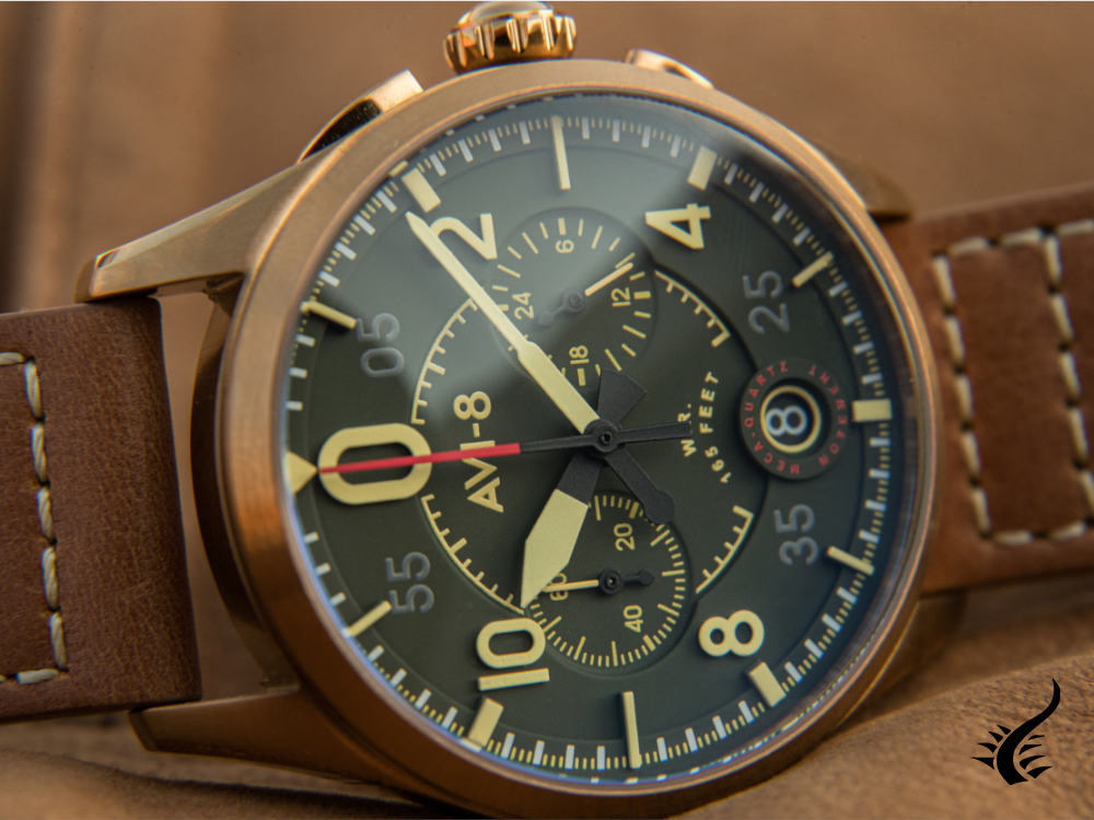 Montre chronographe à quartz AVI-8 Spitfire Lock Bronze Green, 42 mm, AV-4089-02