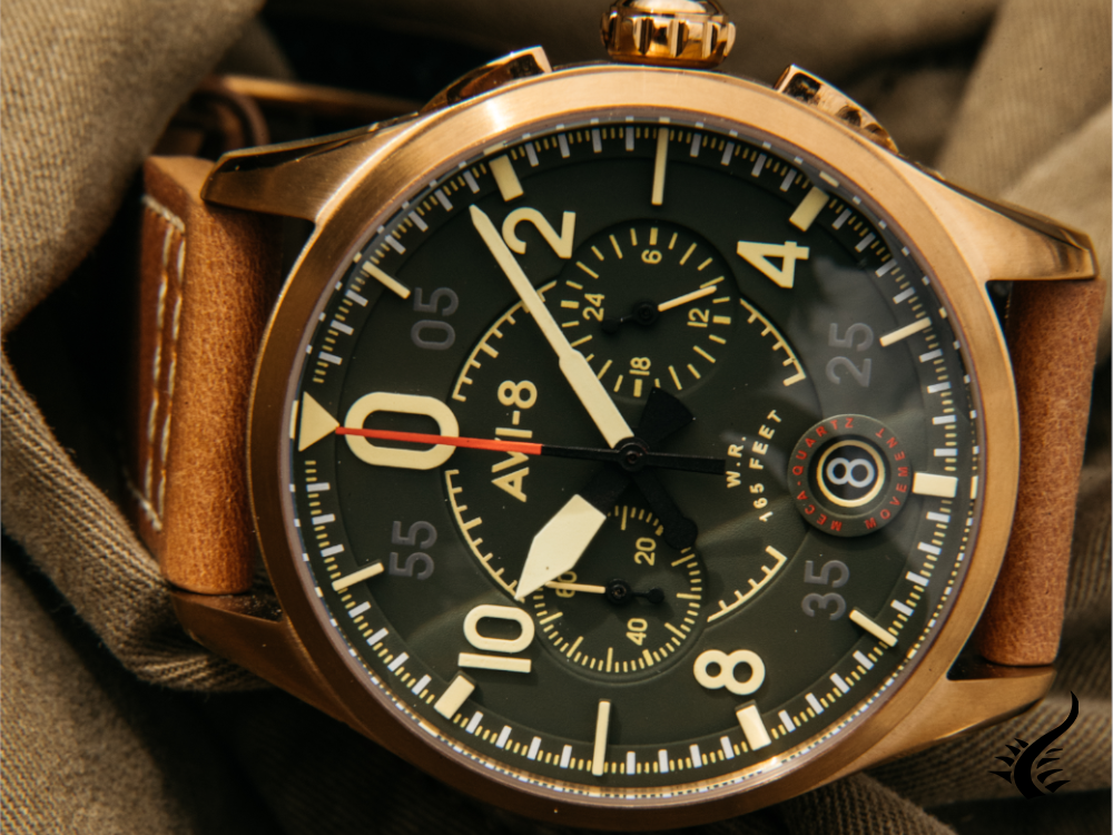 Montre chronographe à quartz AVI-8 Spitfire Lock Bronze Green, 42 mm, AV-4089-02