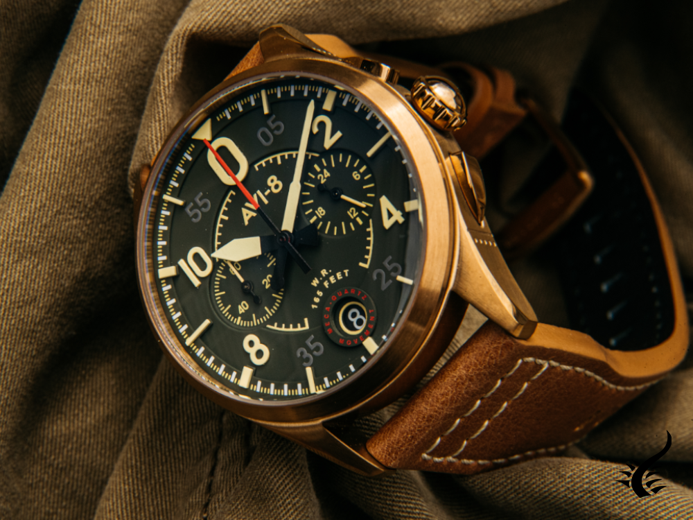 Montre chronographe à quartz AVI-8 Spitfire Lock Bronze Green, 42 mm, AV-4089-02