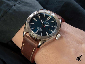 Montre automatique Alpina Alpiner 4, AL-525, bleu, 44 mm, bracelet en cuir