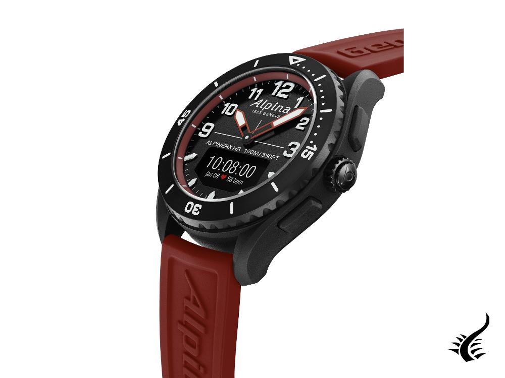 Montre à quartz Alpina Alpiner, noire, GMT, alarme, rouge, AL-284LBR5AQ6