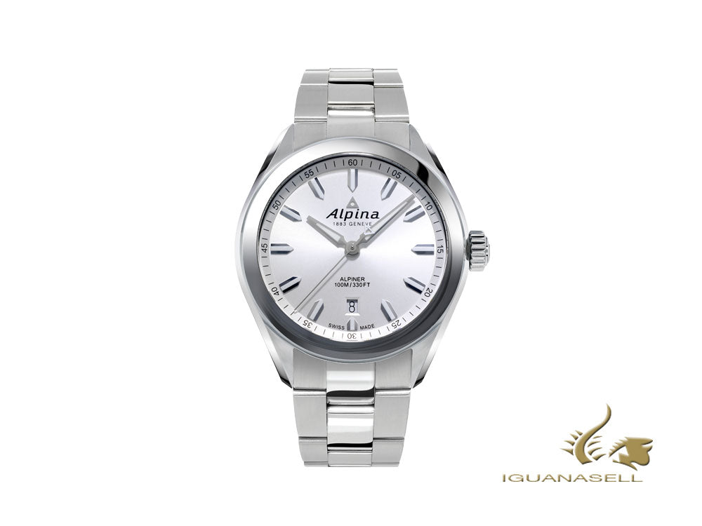 Montre à quartz Alpina Alpiner, argent, 42 mm, 10 atm, jour, AL-240SS4E6B