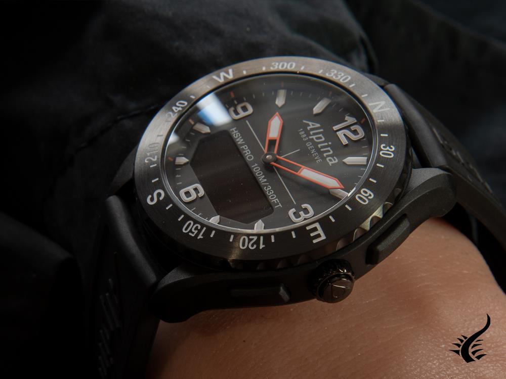 Montre connectée Alpina Alpiner X, 45 mm, noire, GMT, alarme, date, AL-283LBB5AQ6