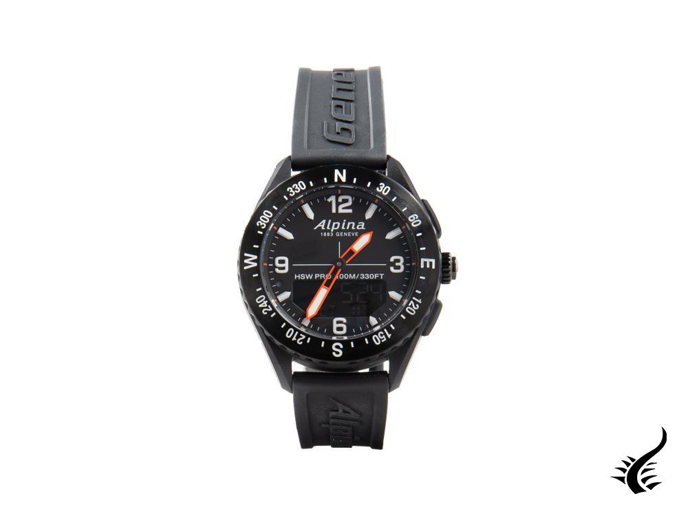 Montre connectée Alpina Alpiner X, 45 mm, noire, GMT, alarme, date, AL-283LBB5AQ6