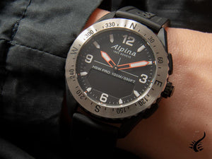 Montre connectée Alpina Alpiner X, 45 mm, noire, GMT, alarme, date, AL-283LBBO5SAQ6